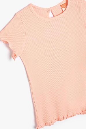 Koton Kız Bebek Tişört Kısa Kollu Bisiklet Yaka Ribanalı Pamuklu