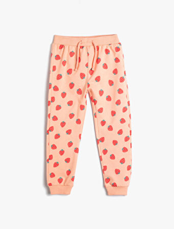 Çilek Baskılı Jogger Eşofman Altı Beli Bağlamalı Pamuklu