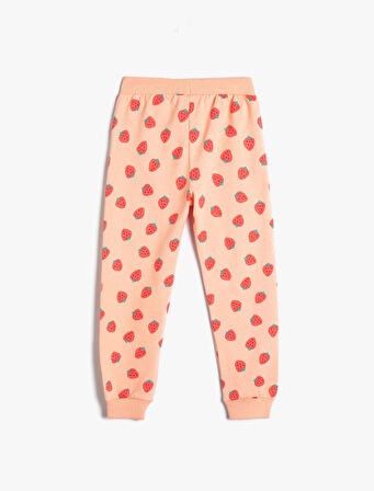 Çilek Baskılı Jogger Eşofman Altı Beli Bağlamalı Pamuklu