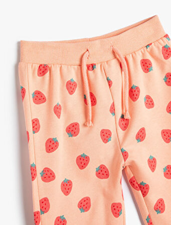 Çilek Baskılı Jogger Eşofman Altı Beli Bağlamalı Pamuklu