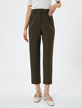 Kumaş Pantolon Yüksek Bel Düğme Detaylı