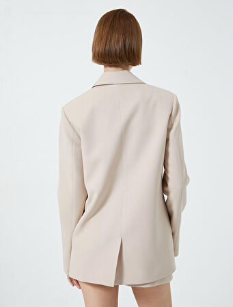 Blazer Ceket Düğmeli Ters Yaka Kapaklı Cep Detaylı