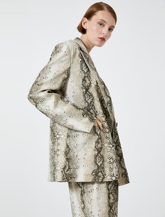 Oversize Blazer Ceket Yılan Derisi Desenli Düğme Detaylı