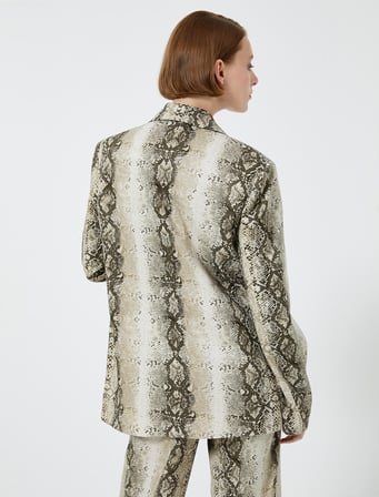Oversize Blazer Ceket Yılan Derisi Desenli Düğme Detaylı