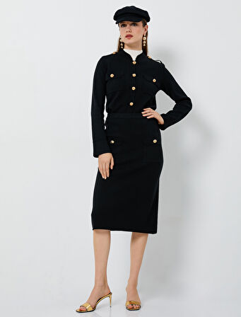 Midi Triko Etek Cepli Düğmeli Standart Bel