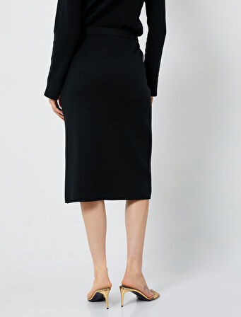 Midi Triko Etek Cepli Düğmeli Standart Bel