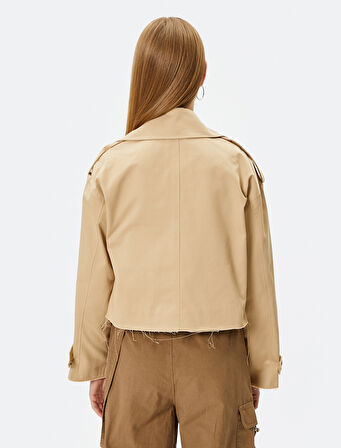 Kısa Trençkot Oversize Kruvaze Önden Rüzgar Kapaklı Manşetleri Bantlı Astarlı