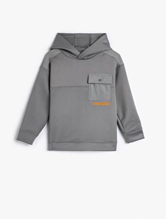 Kapşonlu Sweatshirt Kapaklı Cep Detaylı Uzun Kollu