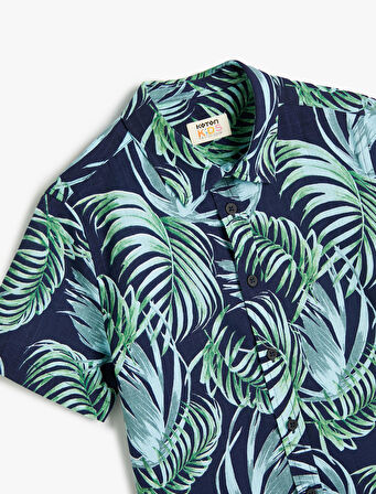 Kısa Kollu Gömlek Pamuklu Floral Desenli