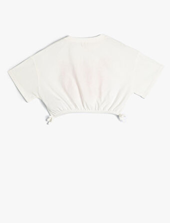 Crop Tişört Slogan Baskılı Kısa Kollu Bisiklet Yaka Pamuklu