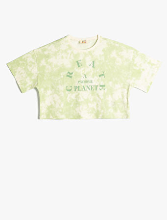 Tişört Crop Oversize Batik Desenli Bisiklet Yaka Baskılı