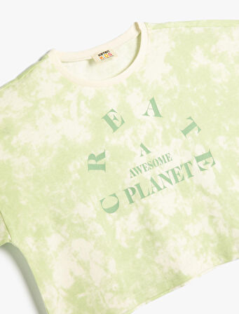 Tişört Crop Oversize Batik Desenli Bisiklet Yaka Baskılı