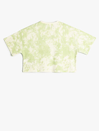 Tişört Crop Oversize Batik Desenli Bisiklet Yaka Baskılı