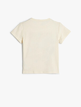 Tişört Kısa Kollu Bisiklet Yaka Kelebek Baskılı Pamuklu