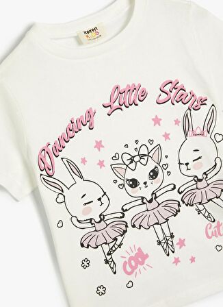 Koton Ekru Kız Çocuk T-Shirt 4SKG10123AK