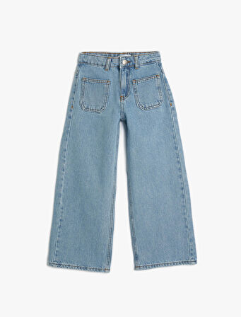 İspanyol Paça Kot Pantolon Cep Detaylı Normal Bel - Flare Jean