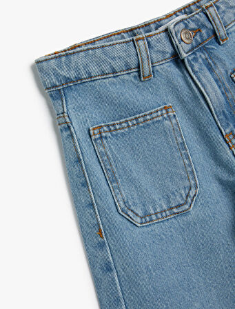 İspanyol Paça Kot Pantolon Cep Detaylı Normal Bel - Flare Jean