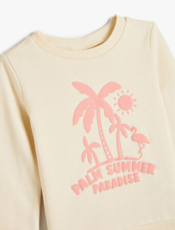 Sweatshirt Yaz Temalı Baskılı Uzun Kollu Bisiklet Yaka Pamuklu