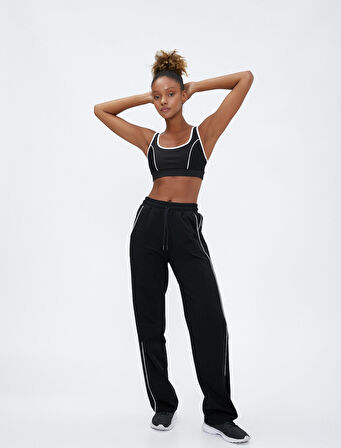 Yüksek Bel Eşofman Altı Düz Paça Beli Bağcıklı Şeritli