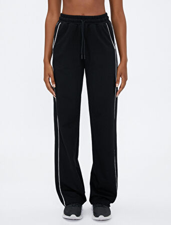 Yüksek Bel Eşofman Altı Düz Paça Beli Bağcıklı Şeritli