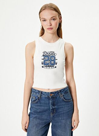 Koton Bisiklet Yaka Ekru Kadın T-Shirt 4SAL30004IK