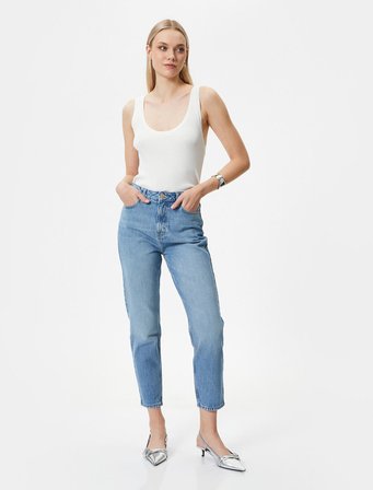Yüksek Bel Mom Fit Kot Pantolon TENCEL™ Kumaş Karışımlı - Mom Jean