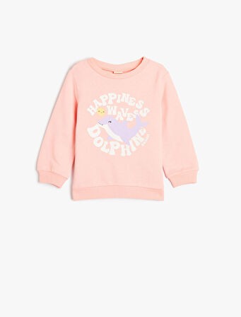 Sweatshirt Yunus Baskılı Uzun Kollu Bisiklet Yaka Pamuklu