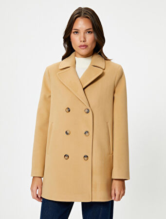 Kaşe Kaban Kruvaze Düğmeli Cep Detaylı 