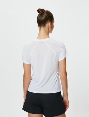 Basic Spor Tişört Bol Kalıp Kısa Kollu Bisiklet Yaka