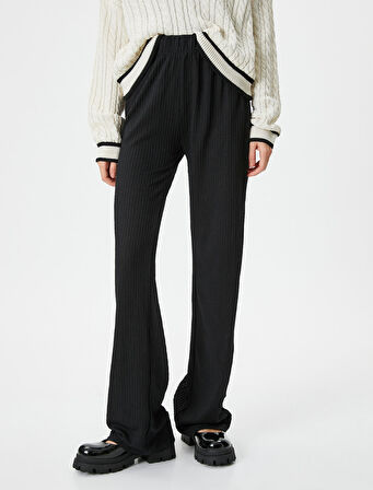 Pantolon Yüksek Bel Rahat Kalıp Dokulu Normal Paça