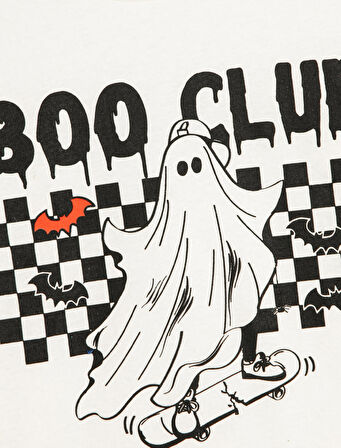 Tişört Uzun Kollu Bisiklet Yaka Hayalet Baskı Detaylı Pamuklu