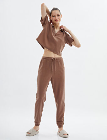 Jogger Eşofman Altı Beli Lastikli Dokulu