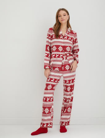 Yılbaşı Temalı Pijama Üstü Uzun Kollu Bisiklet Yaka