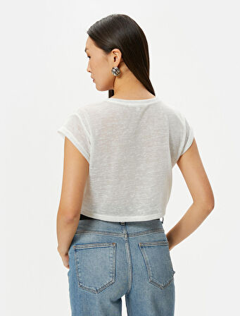 Crop Tişört Kısa Kollu Slim Fit Bisiklet Yaka