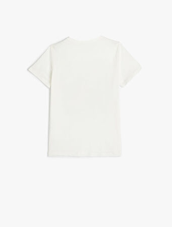 Tişört Palmiye Baskılı Kısa Kollu Bisiklet Yaka Pamuklu