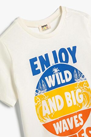 Koton Erkek Çocuk Tişört Kısa Kollu Bisiklet Yaka Slogan Baskılı Pamuklu