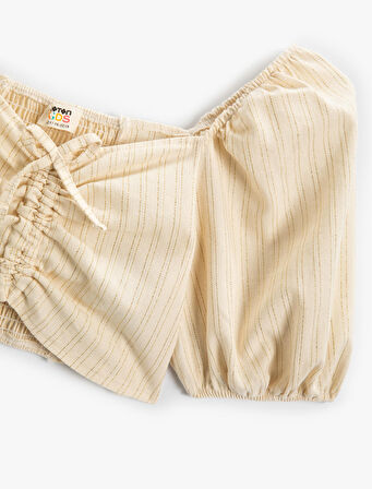 Crop Bluz Fiyonklu Balon Kollu Büzgü Detaylı