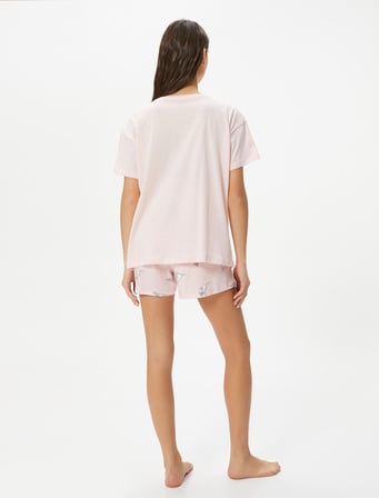 Şortlu Pijama Takımı Kısa Kollu Yoga Baskılı Pamuklu
