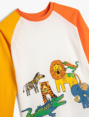 Hayvanlar Baskılı Tişört Uzun Kollu Bisiklet Yaka 