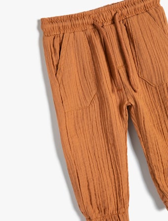 Jogger Pantolon Cep Detaylı Beli Lastikli Dokulu