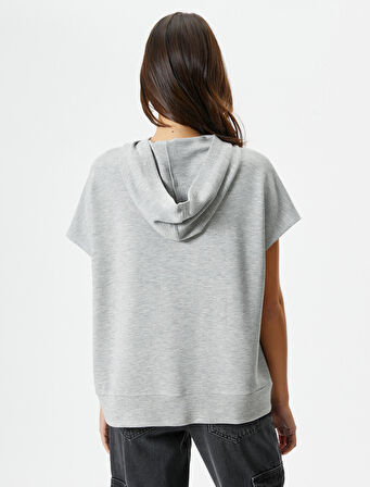 Kapşonlu Sweatshirt Kısa Kollu Kanguru Cepli Viskoz