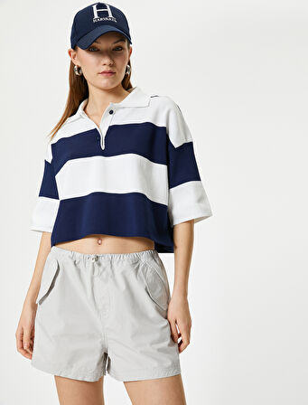 Mini Şort Cepli Beli Lastikli Pamuklu Rahat Kalıp