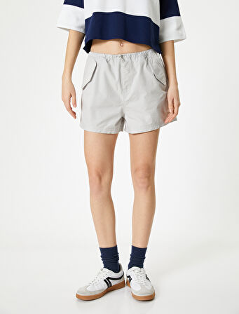 Mini Şort Cepli Beli Lastikli Pamuklu Rahat Kalıp