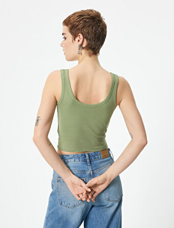 Crop V Yaka Atlet Pamuklu Ribanalı Slim Fit