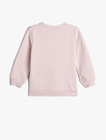 Sweatshirt Kedi Baskılı Uzun Kollu Bisiklet Yaka Pamuklu