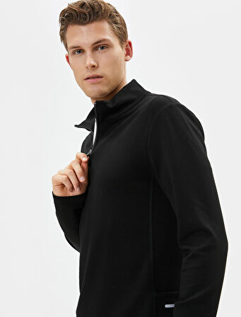 Spor Sweatshirt Yarım Fermuarlı Telefon Cebi Detaylı