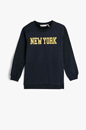 Koton Erkek Çocuk Sweatshirt Uzun Kollu Bisiklet Yaka Yazı Baskılı Şardonlu