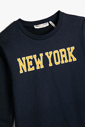 Koton Erkek Çocuk Sweatshirt Uzun Kollu Bisiklet Yaka Yazı Baskılı Şardonlu