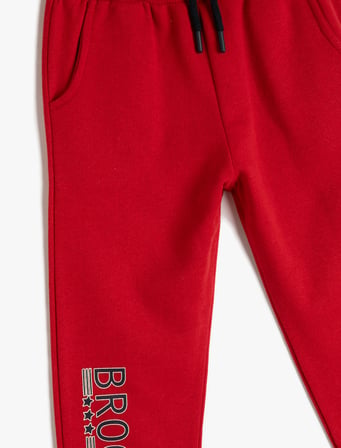 Jogger Eşofman Altı Cepli Beli Bağlamalı Baskı Detaylı Şardonlu
