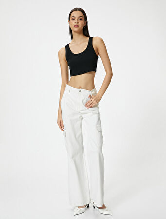 Crop Atlet Kalın Askılı U Yaka Fitilli